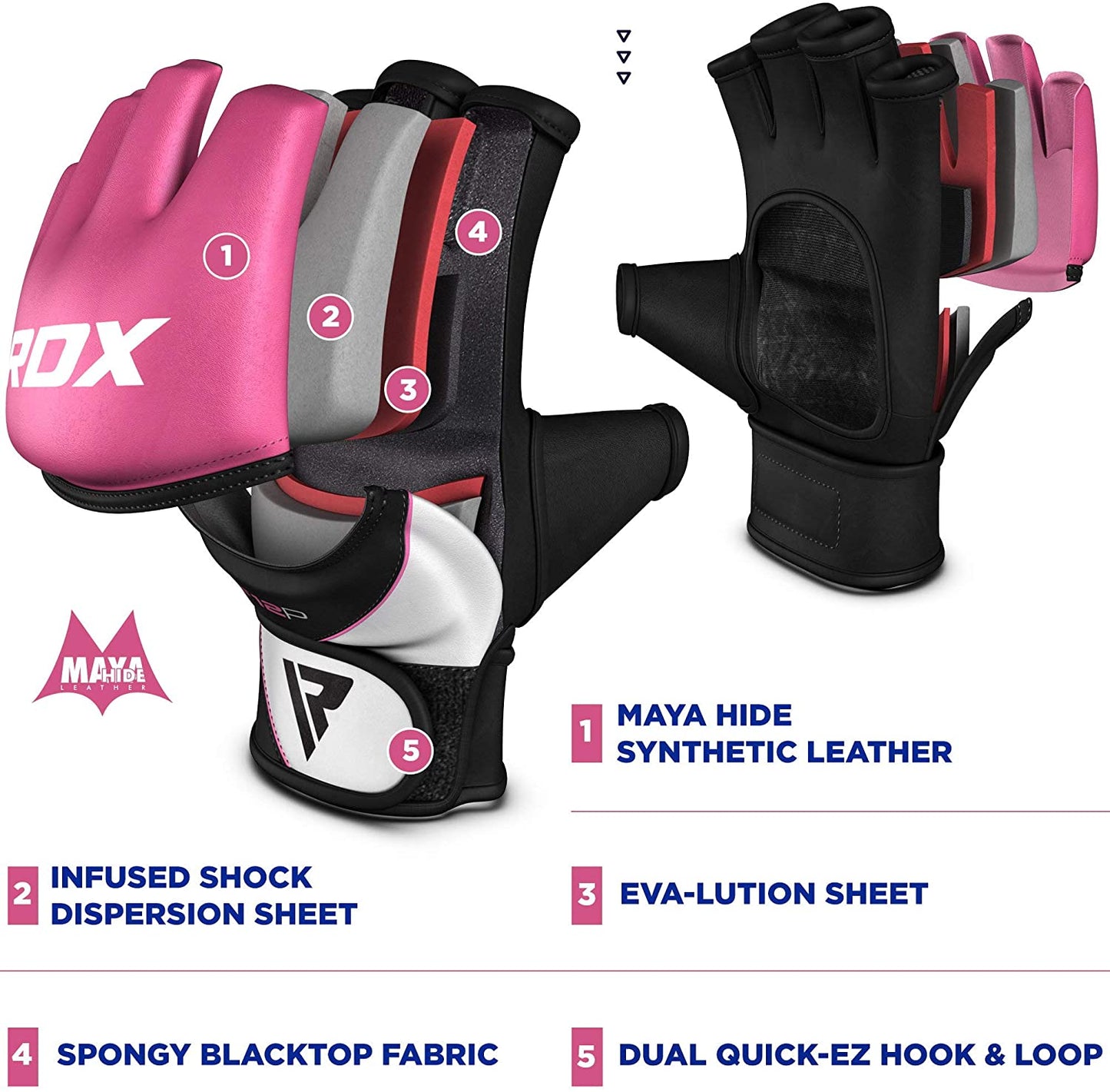 RDX F12 Rosa MMA Trainingshandschuhe & Grappling Kunstleder für Frauen